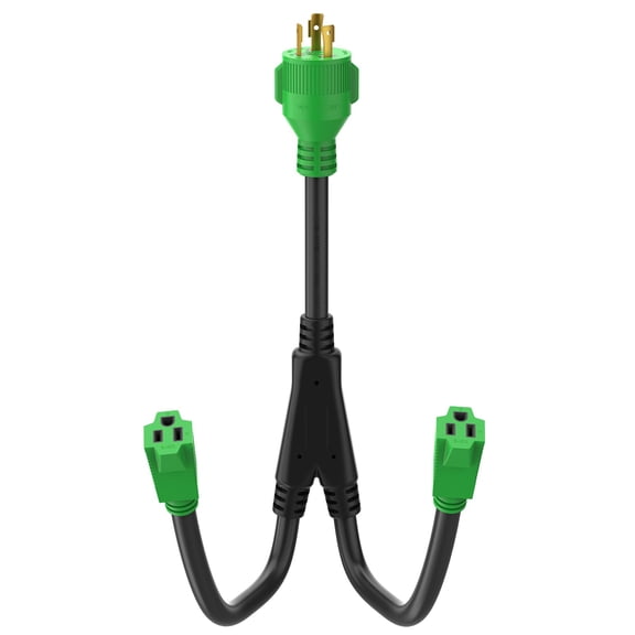 RVGUARD Generator Splitter NEMA L5-30P to 2X 5-15R 3 Prong 30 Amp to 15 Amp Generator Y Adapter, 30 AMP to 110 Adapter Splitter