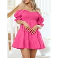thumbnail image 6 of Bslissey Women's Fashion Summer Mini Dress Short Puff Sleeve Off Shoulder Tiiered Ruffle A-line Dress Ladies Casual Sexy Short Party Dress for Cocktail Streetwear, 6 of 7