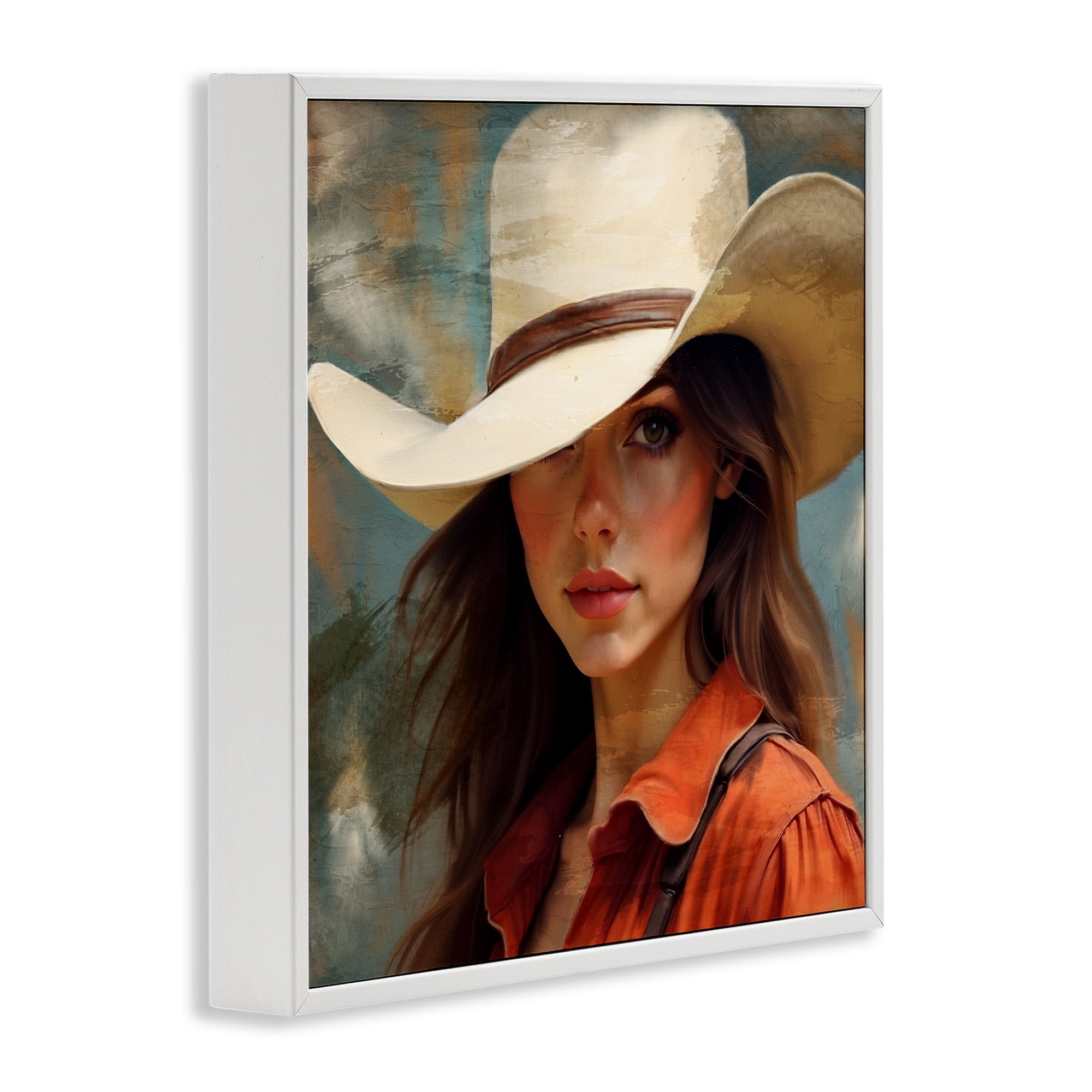 Cowgirl Gaze Beneath Hat White Framed Giclee Art, design by Kim Allen