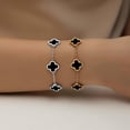 thumbnail image 3 of 18K Gold Plated Clover Bracelet Set for Women White/Black/Gold/Silver/Green/Pink Adjustable Link Double-Sided Lucky Bracelets Trendy Bracelets Set Jewelry Gifts for Women Men, 3 of 5