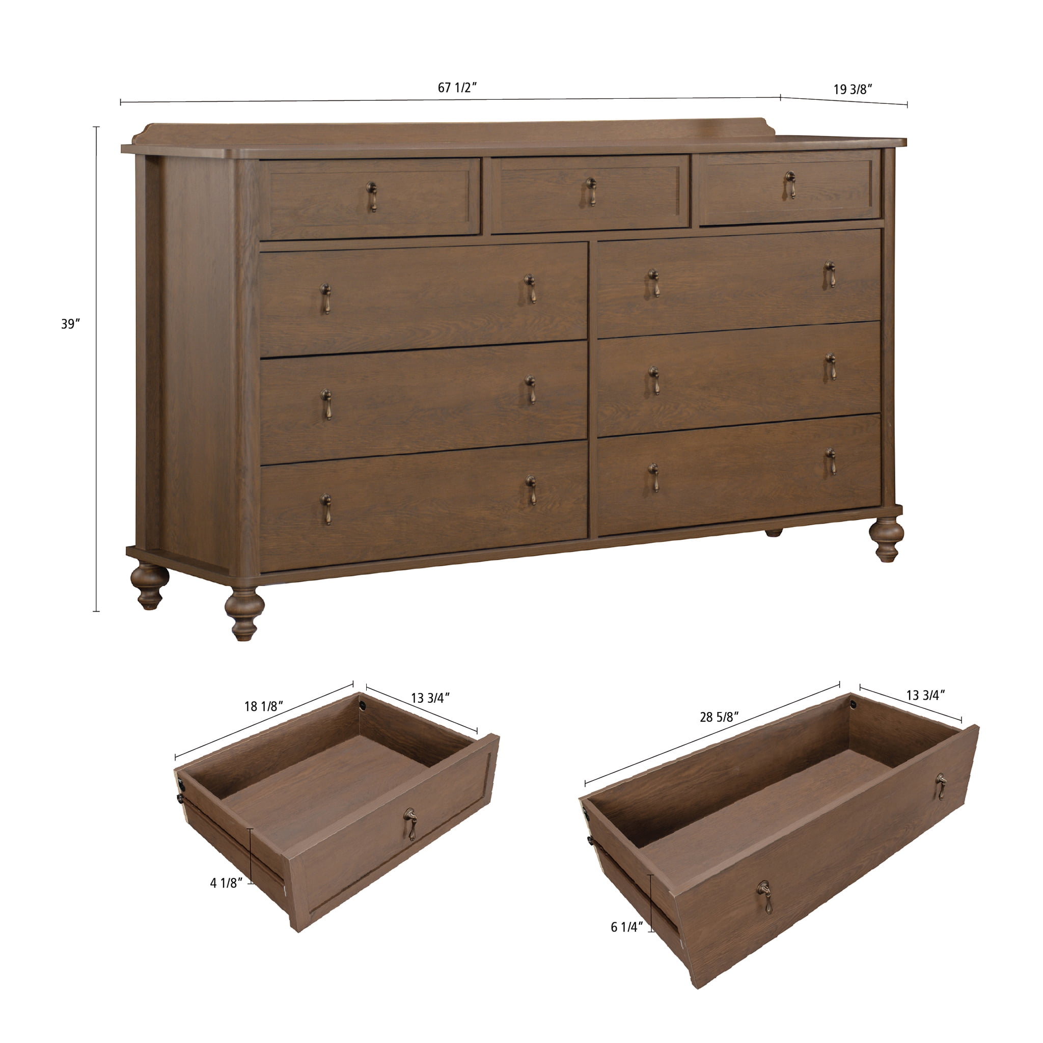 My Texas House Hartwell 9 Drawer Dresser, Heritage Oak Finish