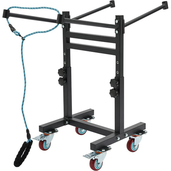 Folding Chair Rack, Folding Chair Cart Holds 12 Chairs Height Adjustable Folding Chair Storage Rack with 4 Wheels and Pull Rope Portable Space-Saving Chair Dolly 200Lbs Capacity for Party Office