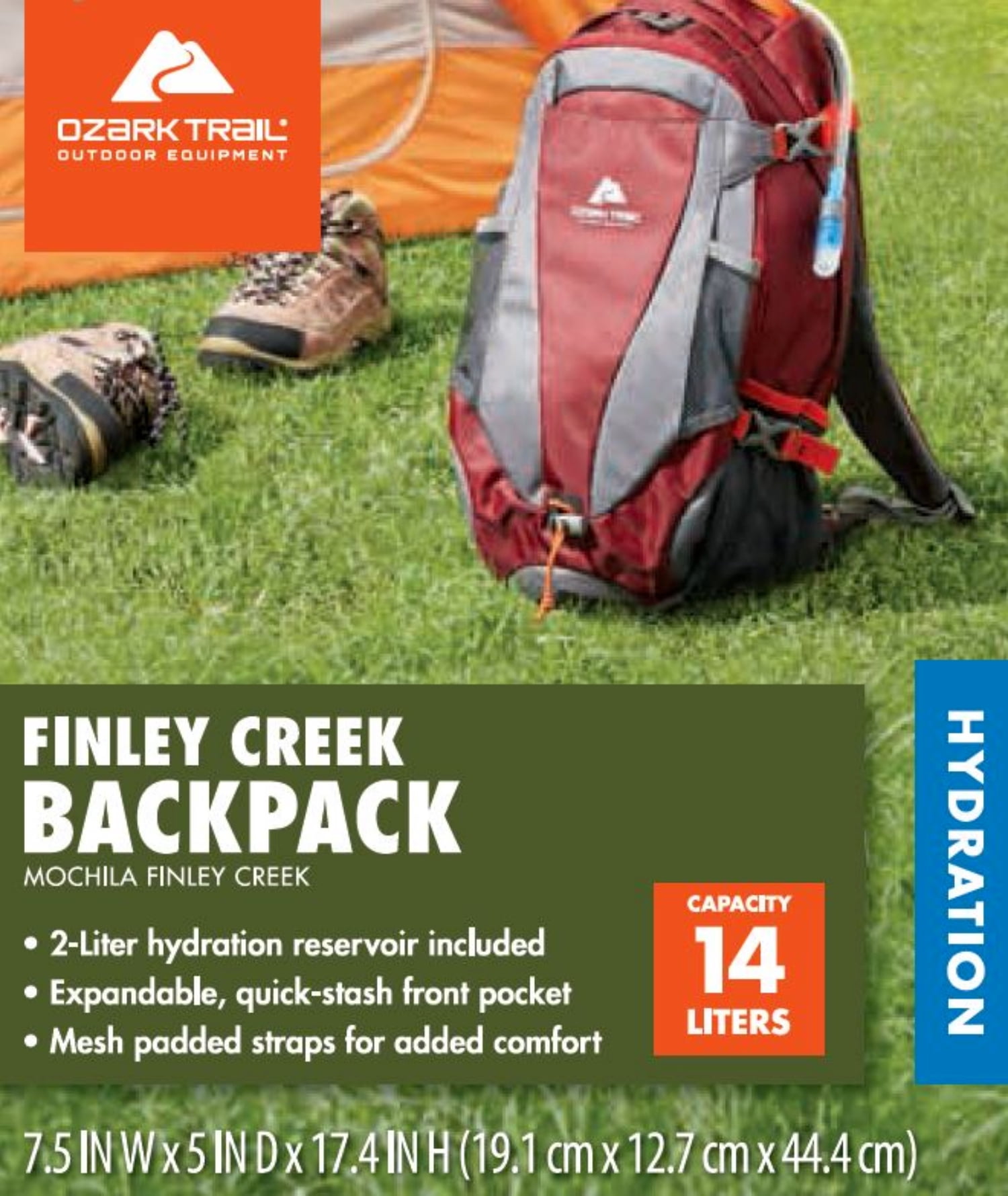 Ozark Trail Finley Creek 14 Ltr Hydration pack, with 1 2-Liter Reservoir, Red