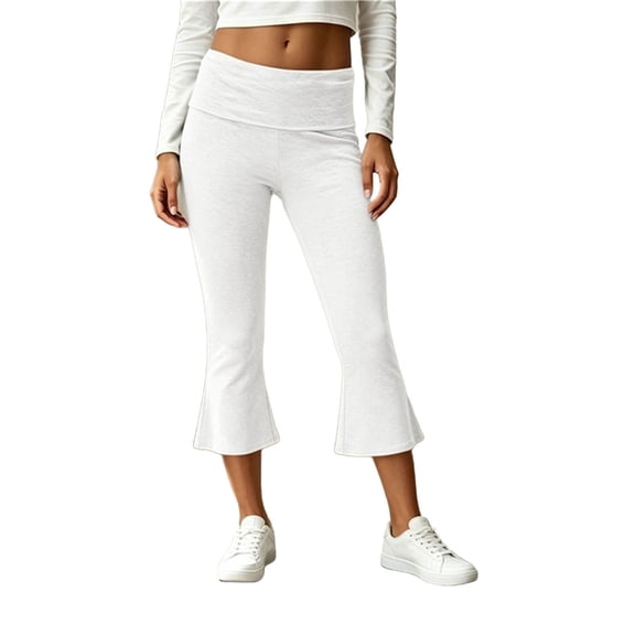 SHTXOZHI Womens Fold Over Flared Capri Pants Elastic Waist Flowy Yoga Capris Casual Workout Athletic Bottoms
