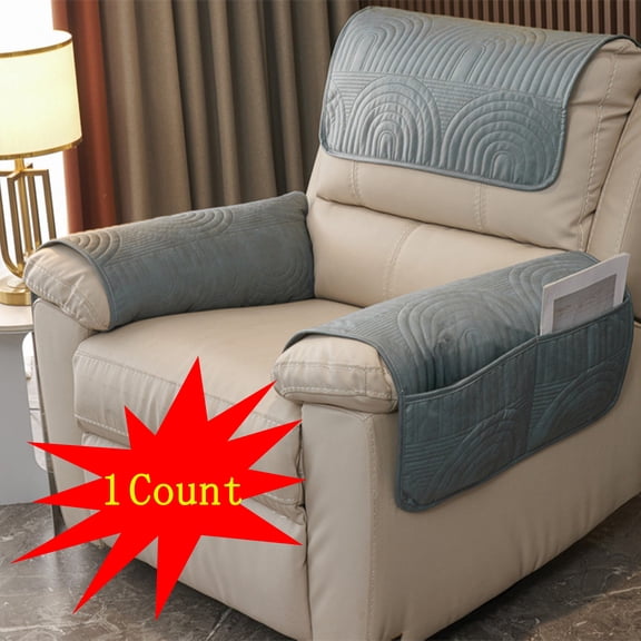 Sofa Armrest Cover, 2026 New Headrest Cover for Recliner Chair Arm Cover, Armchair Slipcover with Pockets, Nonslip Quilted Furniture Protector for Pets Leather Sofa Couch, Gray