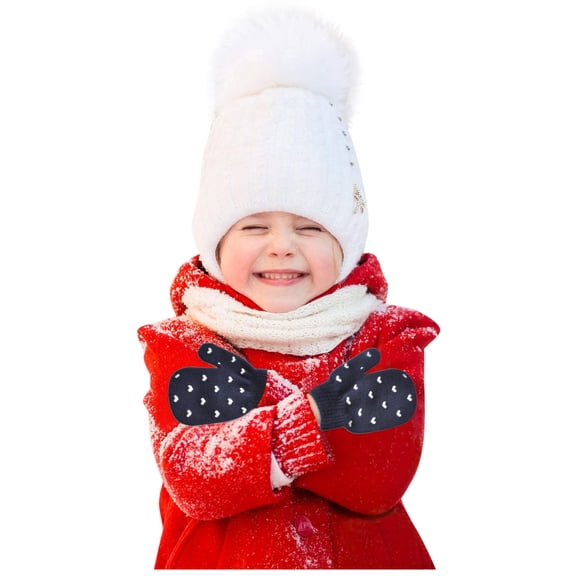 XXWXYD Children Kids Boys Girls Winter Love Heart Print Warm Knitted Gloves No Scratch Mittens Baby Girls Toddler Boys Hand Protectio𝗇 Fleec𝖾 Lined Soft