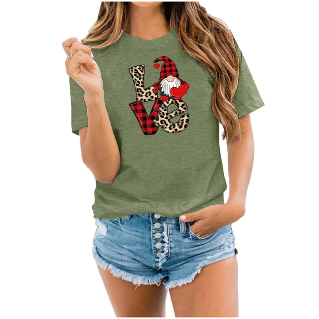 Birdeem T-Shirt à Col Rond Imprimé à Manches Courtes pour Femmes, Mode Saint-Valentin, Chemise Décontractée Ample, Hauts