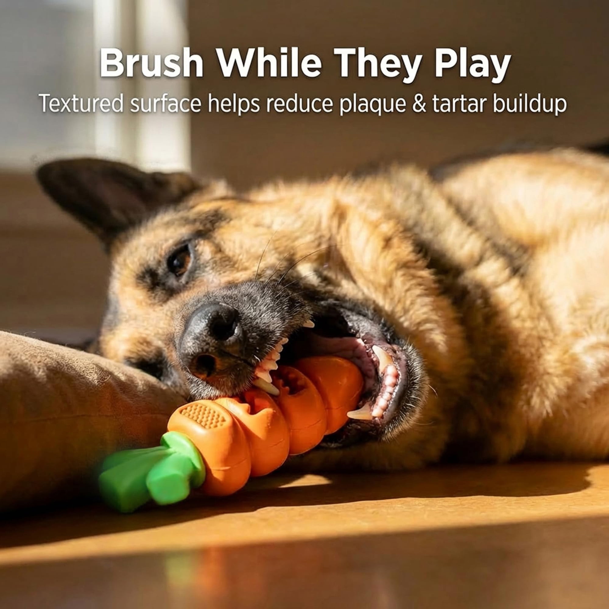 Indestructible Dog Chew Toys for Aggressive Chewers, Tough Nylon Rubber Carrot Bacon Flavor Dental Chew Toy for Medium Large Breed Dogs 20-70 lbs, Boredom Buster Easter Basket Stuffer, Orange