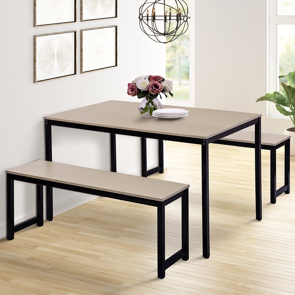uhomepro Dining Room Table Set, 3-Piece Breakfast Nook Dining Table Set with Two Benches, Dining Room Table Set Kitchen Table Set with Metal Frame, ...