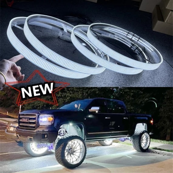 TzvmnyLighting Factory - 4PCS 15.5'' Five ROW Strobe LED Wheel Rim Well Lights - Cold White Bluetooth Control Waterproof For Car Truck Wheeler