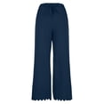 thumbnail image 6 of BiZtdJrK Cotton Linen Dressy Pants for Women Scallop Trim Drawstring Elastic Waist Straight Wide Leg Slacks Fashion Travel Summer Trousers with Pockets Navy XXL, 6 of 9
