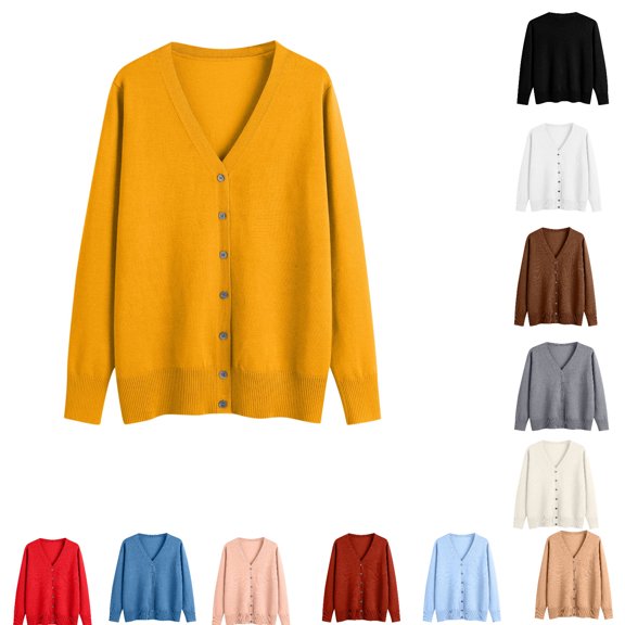 Women's V Neck Button Cardigan Ladies Dressy Casual Sweater Long Sleeve Soft Cardigans