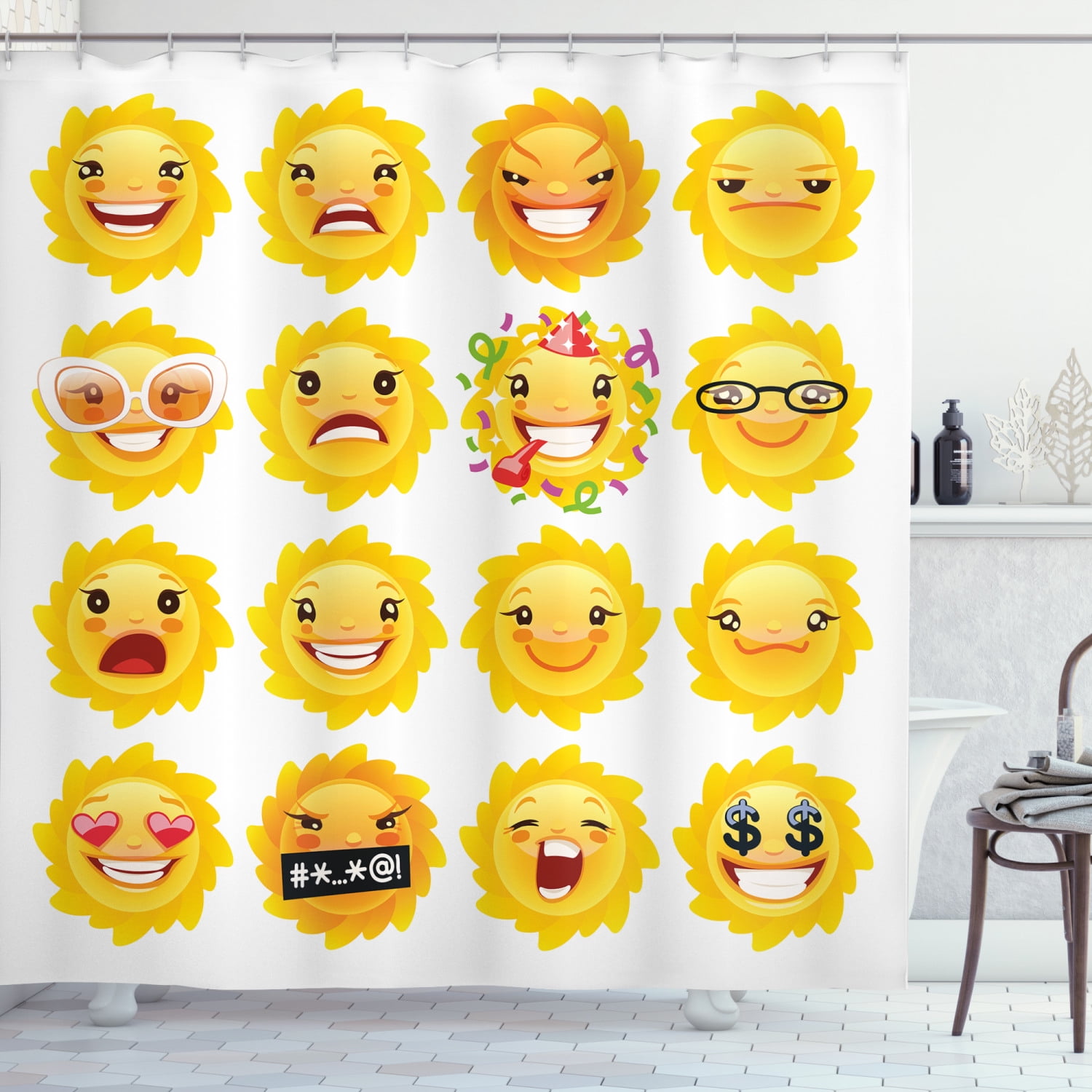 Emoji Shower Curtain, Smiley Surprised Sad Hot Happy Sarcastic Angry