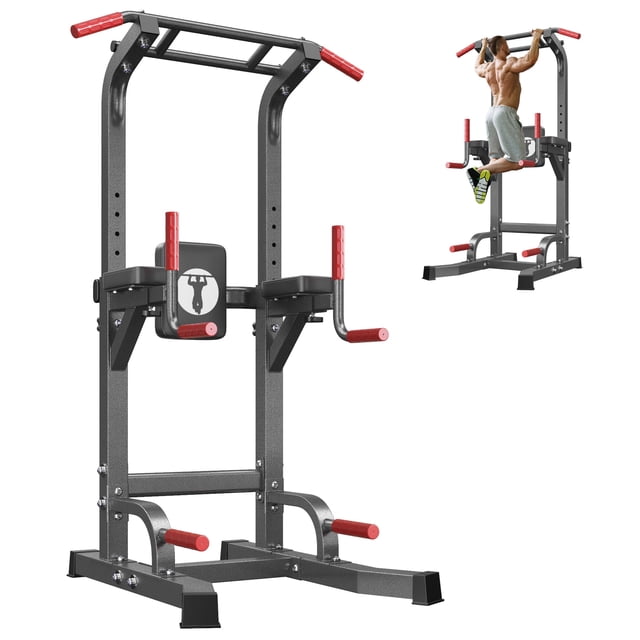 Soges Power Tower Dip Station Pull Up Bar Workout Multi-Function Adjustable Height Strength Training Equipment for Home Gym, Black