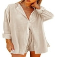 thumbnail image 3 of Summer Women 2 Piece Outfit Oversized Button Down T-Shirt Top Drawstring Shorts Set Tracksuit Sweatsuit, 3 of 6