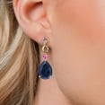 thumbnail image 3 of 925 Silver and 10K Yellow Gold Blue Created Sapphire and Pink Created Sapphire and White Lab Grown Diamond Earrings for Women | 32.89 Cttw | Gemstone September Birthstone | Pear Shape 18X13MM, 3 of 6