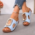 thumbnail image 3 of Rokment Women's Orthopedic Platform Wedge Slip on Sandals Trendy Casual Leather Metallic Chunky Mid Heel Dress Slides Comfortable Walking Slippers for Beach Summer Blue Size 9.5, 3 of 7