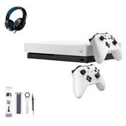 Pre-Owned Microsoft Xbox One X 1TB with 2 Controller, 4K Ultra HD White with BOLT AXTION Cleaning Kit Headset (Refurbished: Like New)