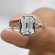 JEWELEGANT 2.5 Ct Emerald Cut Moissanite Wedding Ring, Art Deco Sparkling Diamond Ring for Women