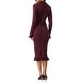 thumbnail image 3 of INSPIRE CHIC Women's Long Sleeve Sweater Dress Contrast Trim Ruffled Fall Winter Ribbed Knit Bodycon Dresses M Burgundy, 3 of 5