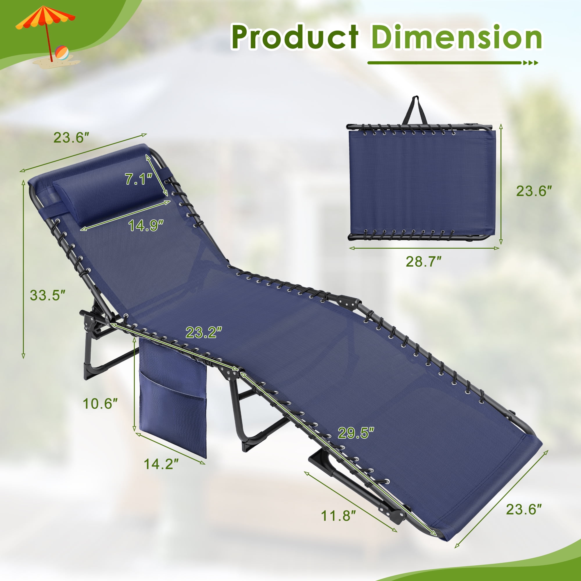 Devoko Metal Foldable and High 5 Position Adjustable Lounge Chaise, Blue
