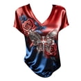 thumbnail image 4 of MEICHEN Women's V Neck Butterfly & Rose Print T Shirt Patriotic Glitter Graphic Casual Top, 4 of 4