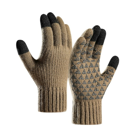 BKQCNKM Winter Gloves Mens Gloves for Cold Weather Gloves with Touchscreen Fingers Men Gloves Winter Fleece Reinforced Knitted Wool Cycling Screen Gloves Bike Gloves Khaki S