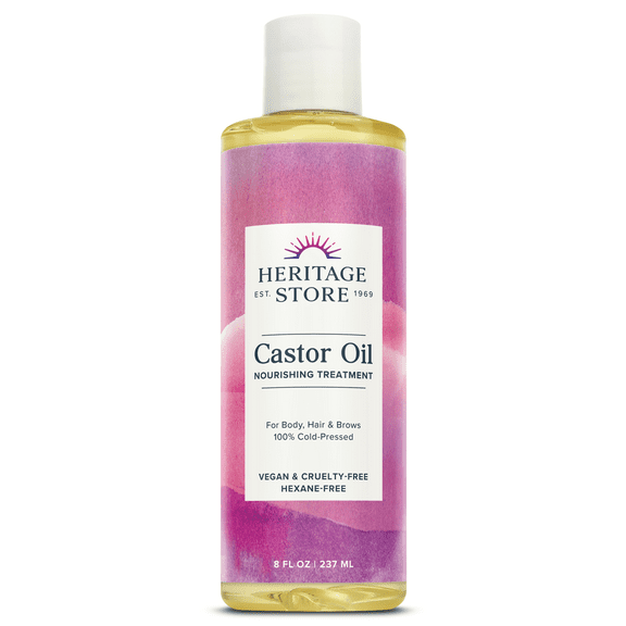 Heritage Store Castor Oil, Cold Pressed | Rich Hydration for Vibrant Hair & Skin, Bold Lashes & Brows | Hexane Free, 8oz