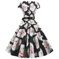 thumbnail image 4 of Pompotops Robe Vintage de Soirée à Manches Courtes Col Rond avec Bandage et Fermeture Éclair pour Femmes, Imprimé Rétro de Noël, 4 of 5