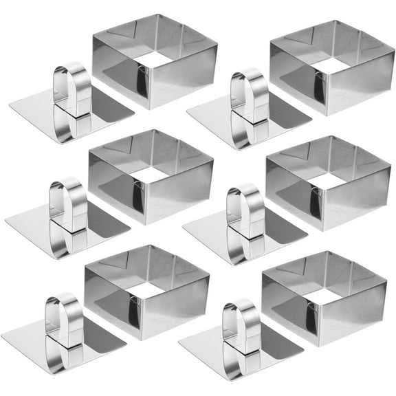 ABPETE 6-Pack Square Cake Molds,Heavy Duty Stainless Steel Mousse Rings with Pusher - Non-Stick, Rustproof Baking Tools for Desserts & Pastry Shops