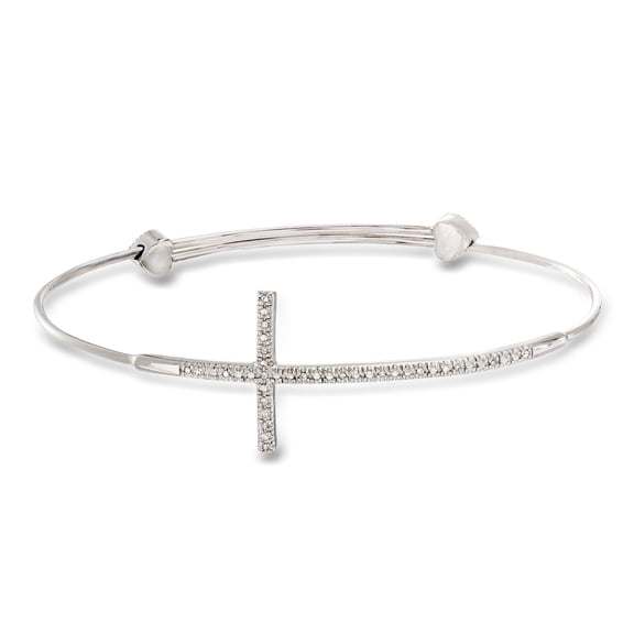 Ross-Simons Sterling Silver Sideways Cross Bangle Bracelet With Diamond Accents, Women's, Adult