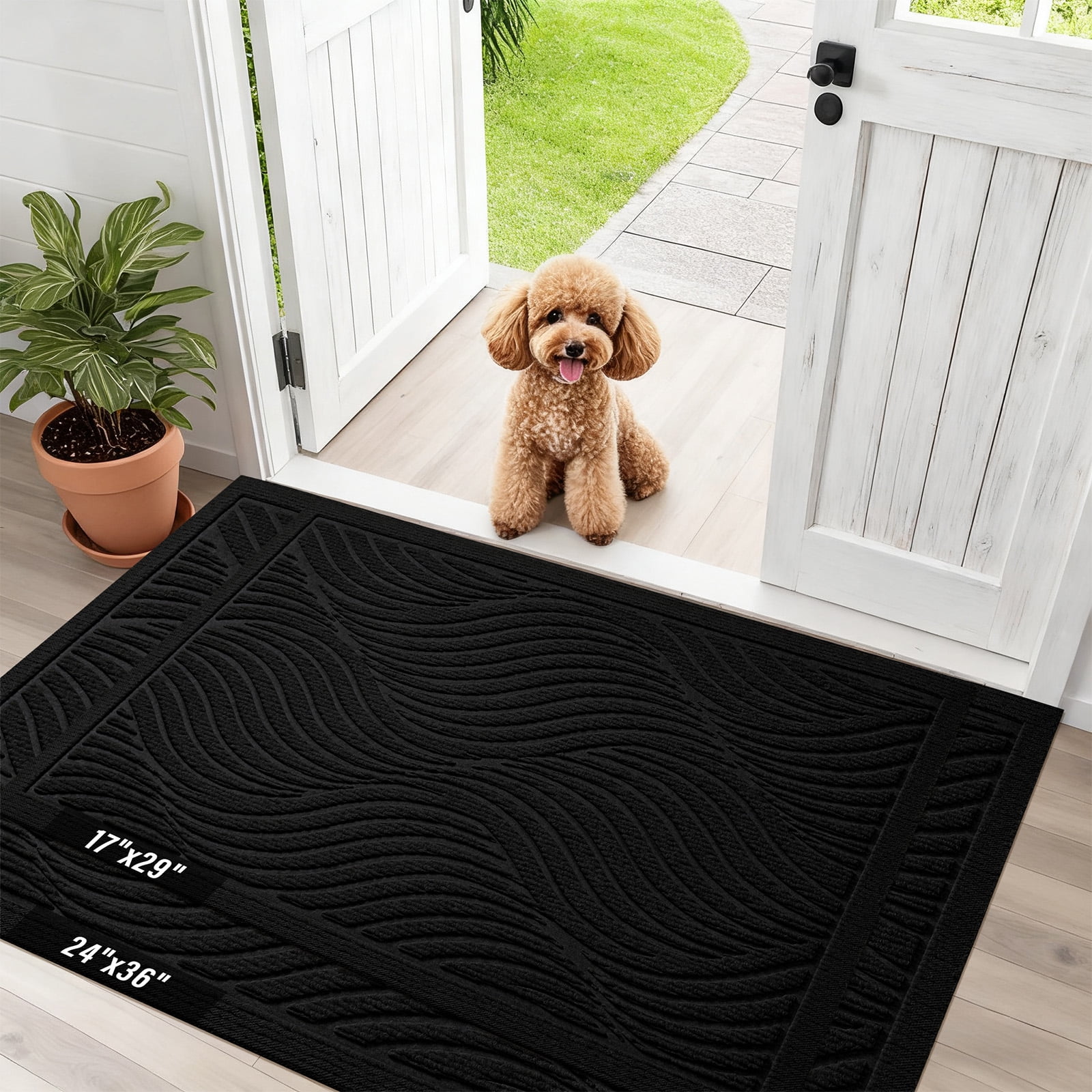 Front Doormat Non Slip Outdoor Mat 36"x24", Dirt Trapper TPE Welcome Mats Outdoor Indoor Rug, Durable Easy Clean Low Profile Doormat for Garage Entryway Patio High Traffic Areas,Black