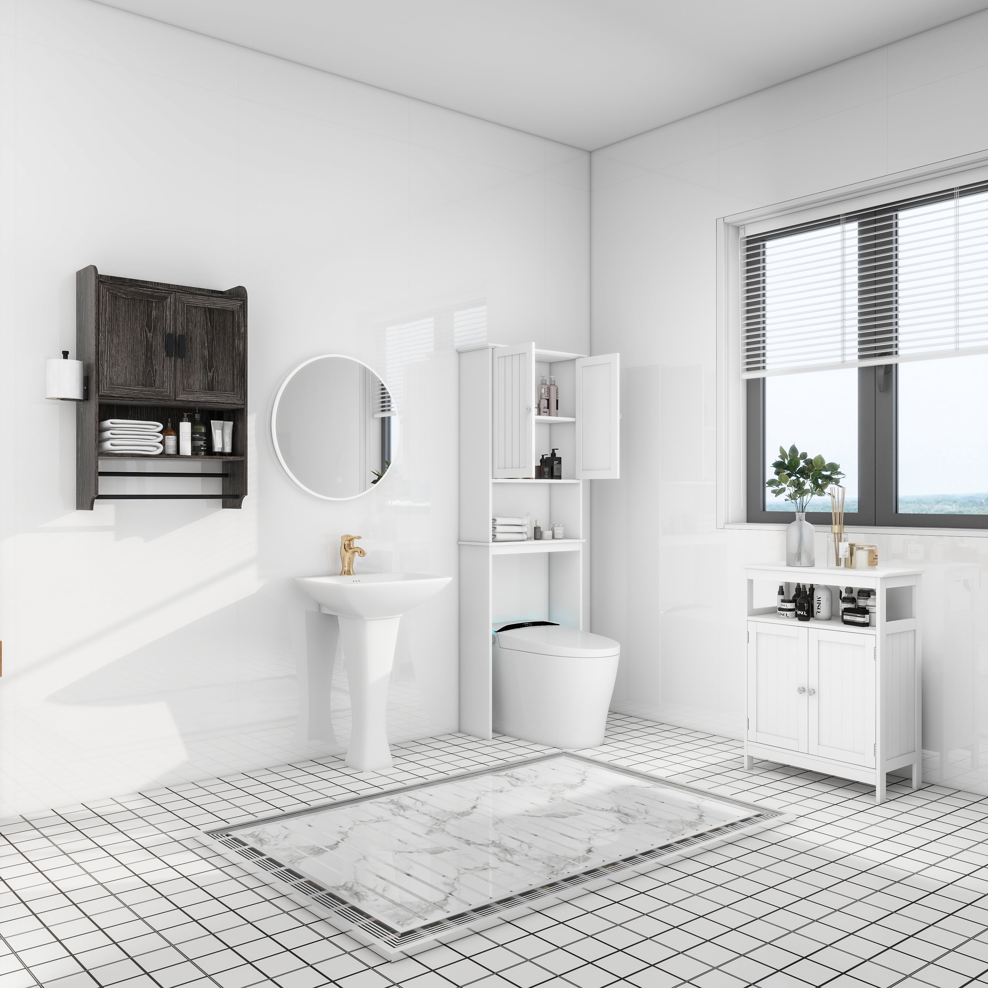 DWELL Dark Grey 22" Bathroom Wall Medicine Cabinet with Doors, Adjustable Shelf, Towel Bar, and Paper Holder