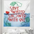 thumbnail image 1 of Funny Tapestry, Save Water Shower with Me Lettering Heart and Pointers Illustration, Fabric Wall Hanging Decor for Bedroom Living Room Dorm, 5 Sizes, Blue Vermilion and Green, by Ambesonne, 1 of 1