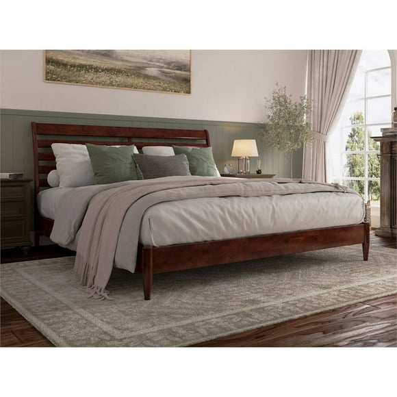 Savannah King Wood Low Profile Platform Bed in Walnut