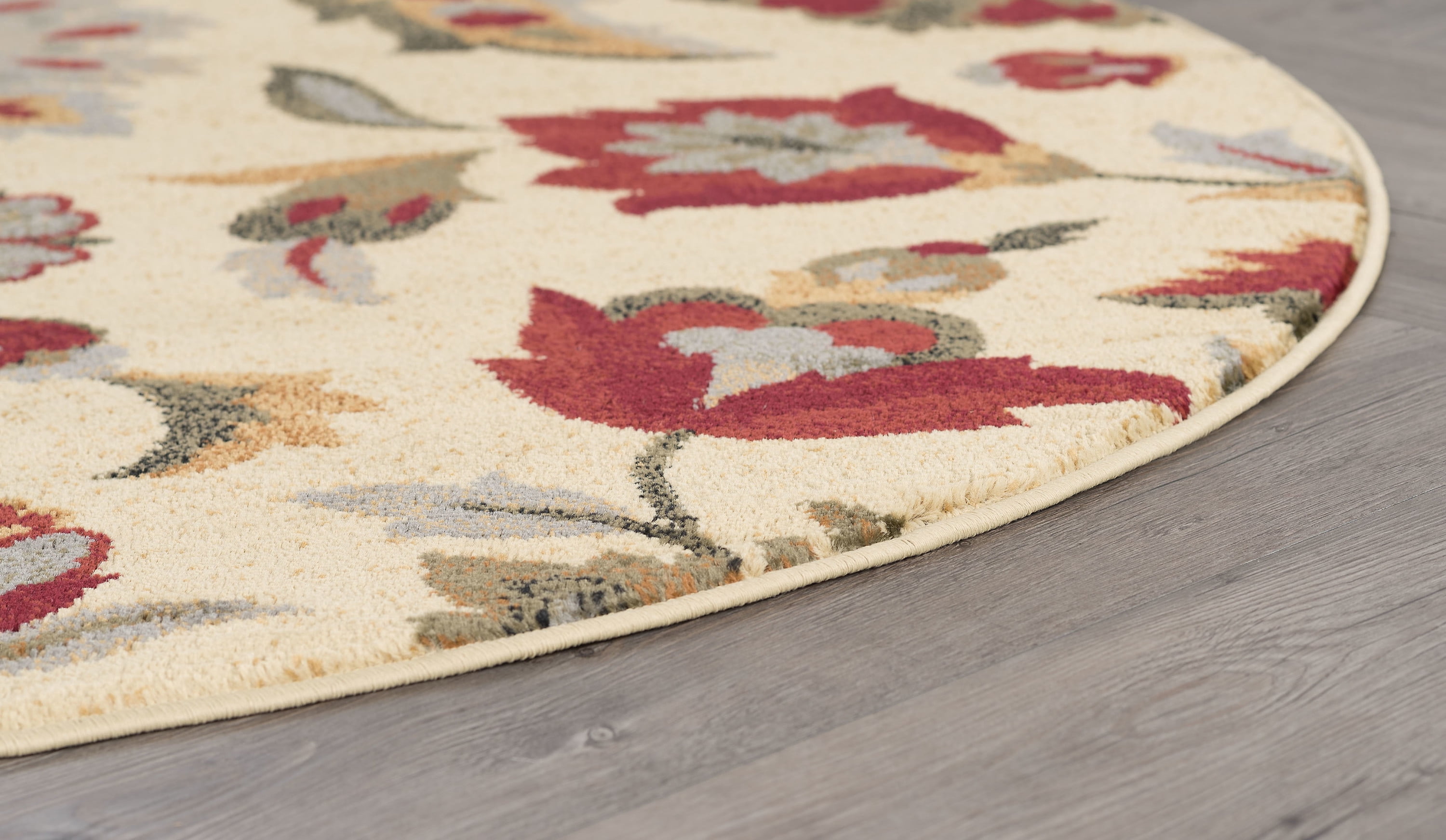 Transitional Area Rug (5'3'' Round) Floral Ivory, Beige Indoor Round Easy to Clean