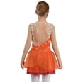 thumbnail image 4 of YiZYiF Kids Girls Figure Ice Skating Dress Rhinestones Splice Mesh Long Sleeve Tutu Skirt Dance Leotard Orange 12, 4 of 7