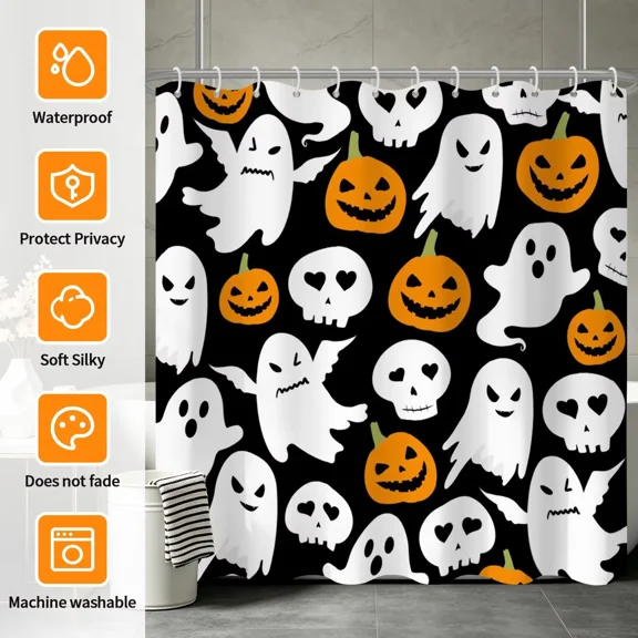 Tchckioa 72x72 Inch Shower Curtain,Privacy Protection Waterproof Hooks Bath Curtain for Bathtub,Halloween Ghost