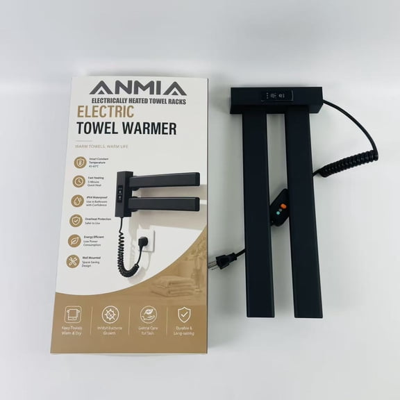 ANMIA ELECTRICALLY HEATED TOWEL RACKS, Electric Heated Towel Rack, Wall Mounted Towel Warmer with Fast Heating, Adjustable Swing Arms