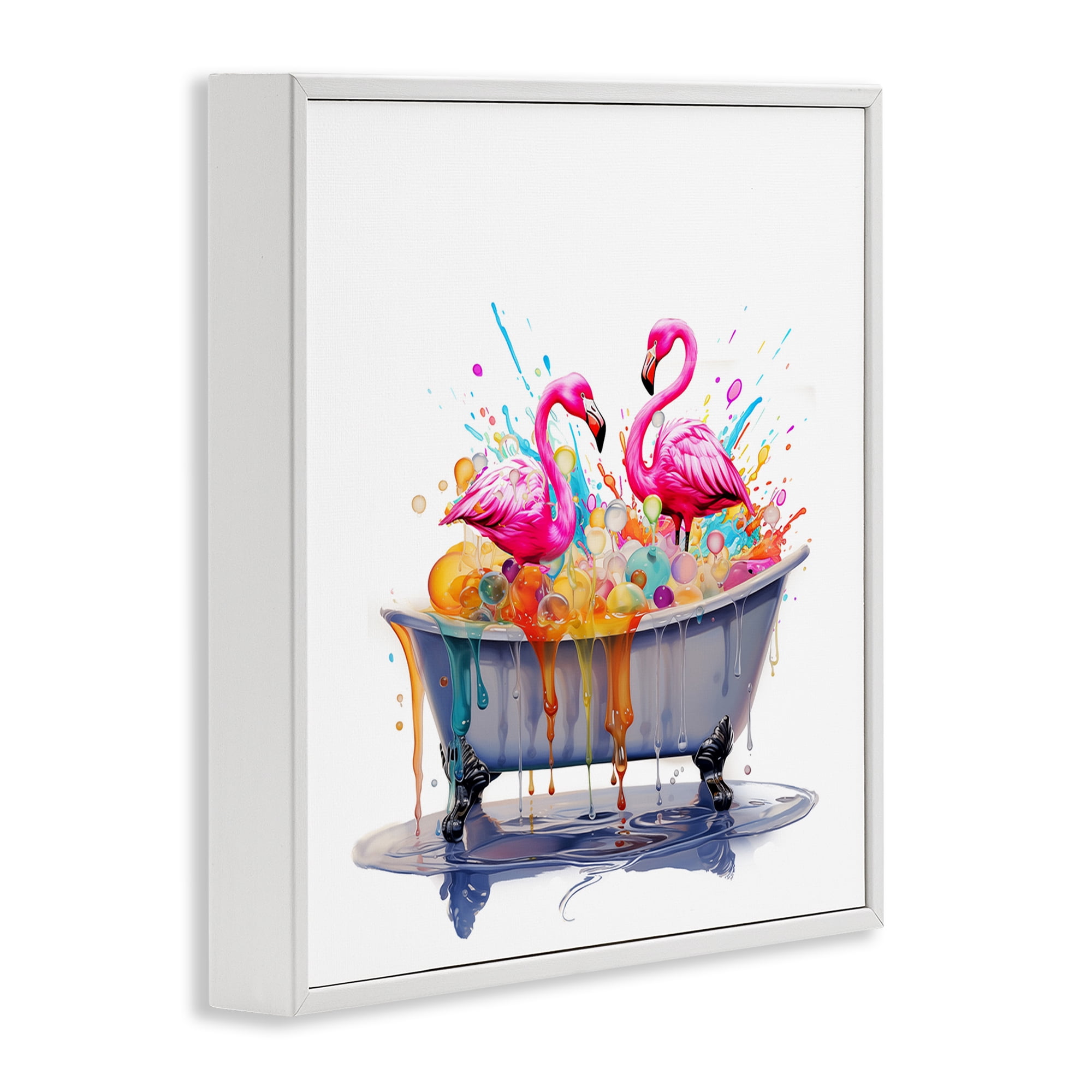 Stupell Industries Flamingo Bubble Bath Typography Painting White Framed Art Print Wall Art, 24 x 24