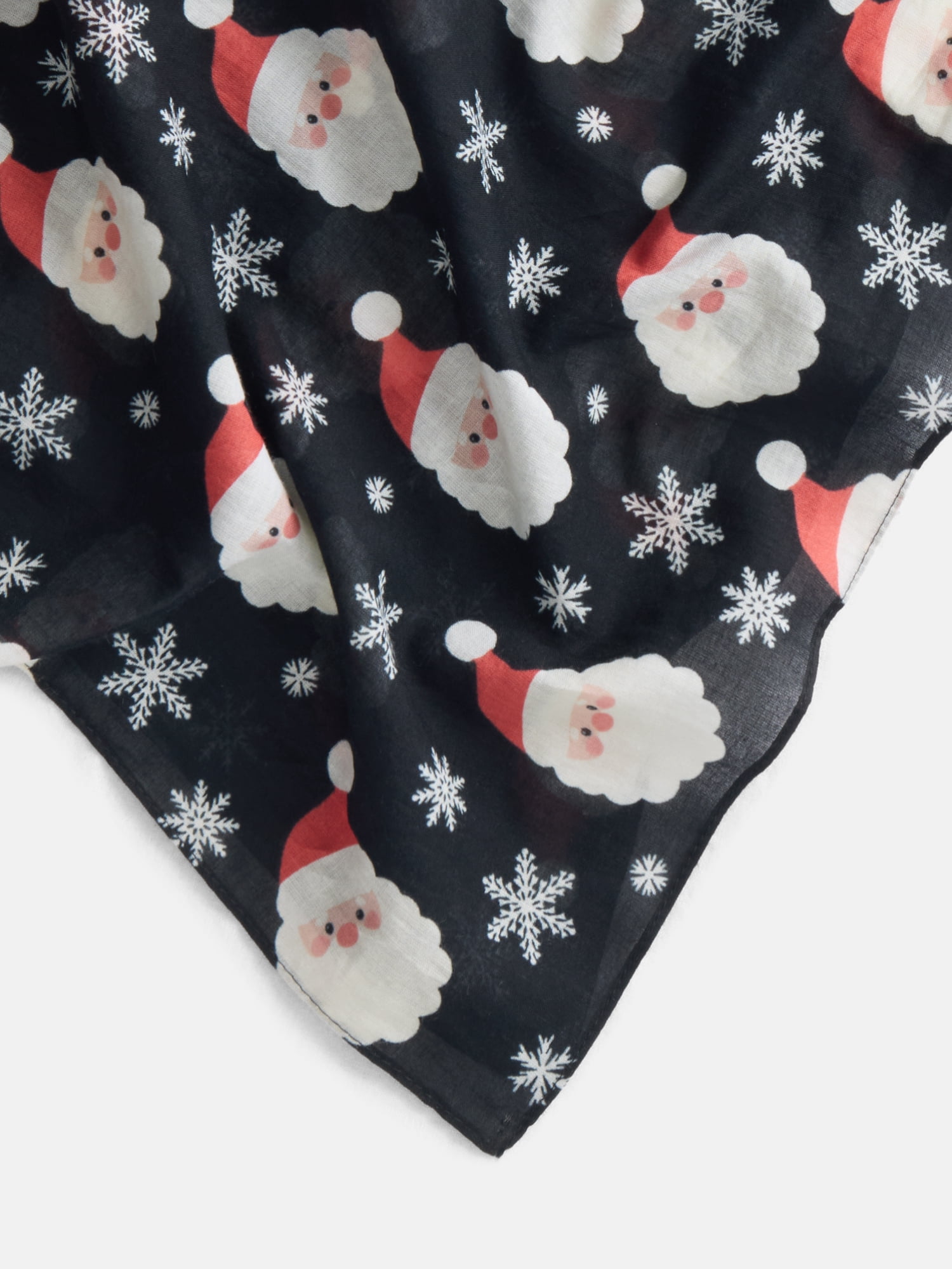 Holiday Time Woven Santa Snow Bandana, One Size, Black/Multi, Cotton