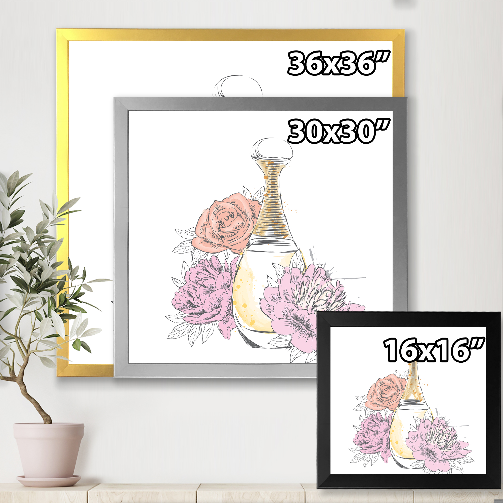 Designart 'Bouquet of Flowers and Perfume Bottle I' Traditional Framed Art Print
