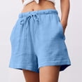 thumbnail image 2 of SGMVNU Women's Drawstring Shorts Elatic High Waist Loose Fit Casual Wide Leg Shorts Lightweight Summer Beach Linen Shorts with Pockets, Size XS, Light Blue, 2 of 6