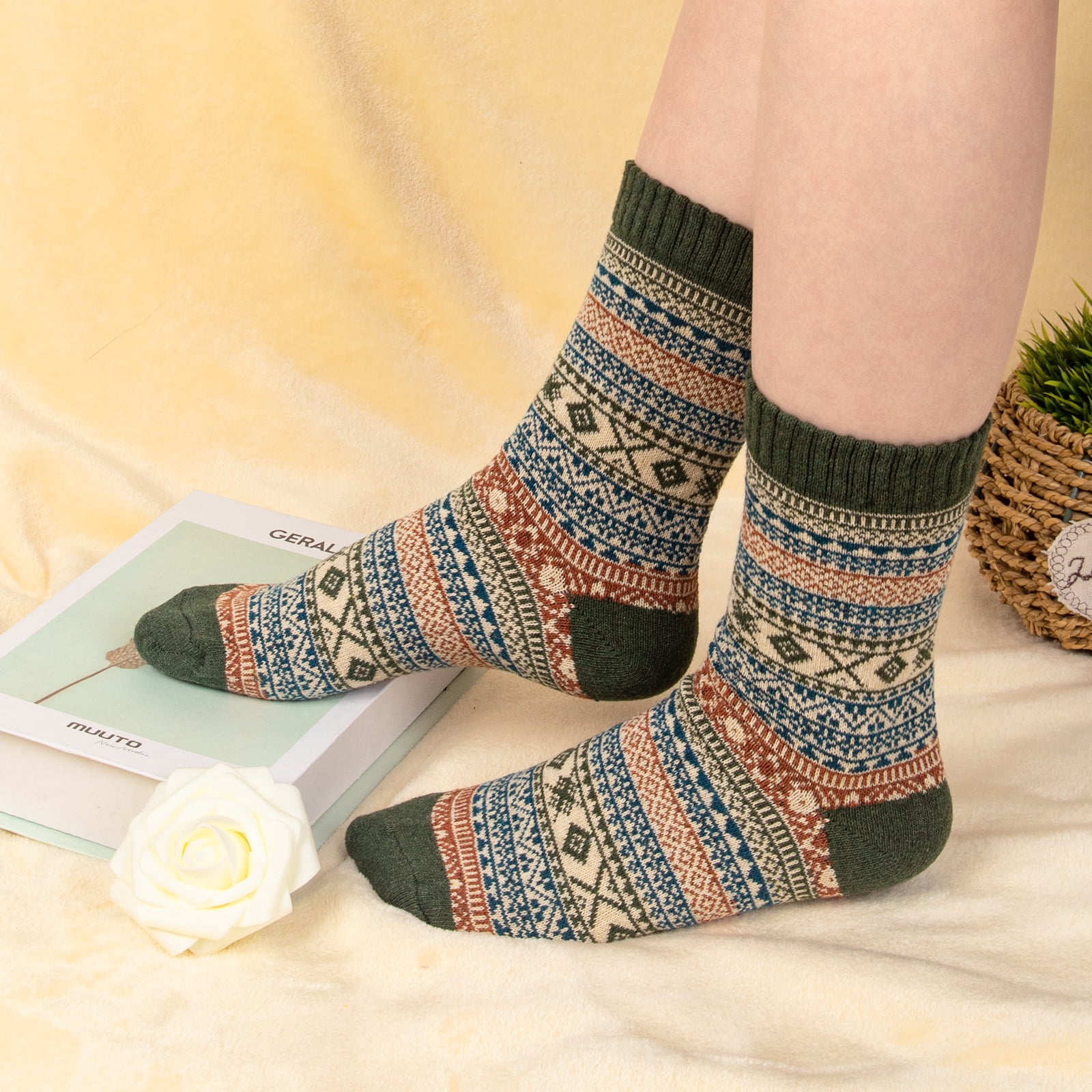 Wool Socks for Women, 5 Pairs Ladies Cozy Boot Winter Thermal Warm Thick Socks Size 5-9
