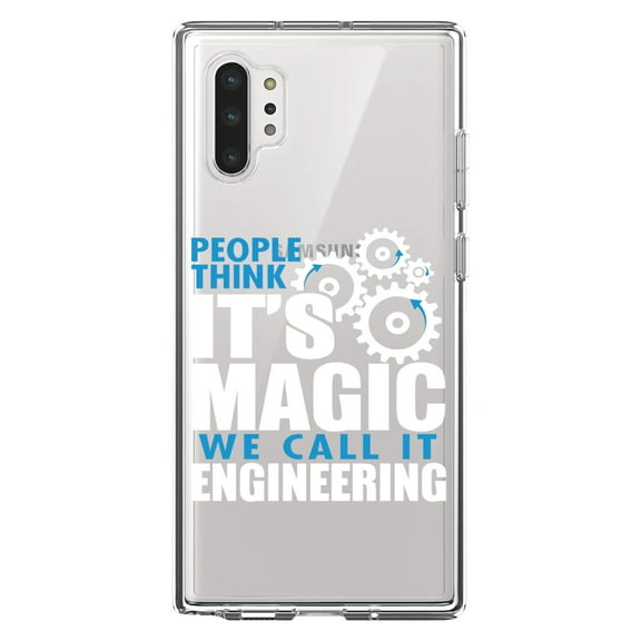 DistinctInk Clear Shockproof Hybrid Case for Galaxy Note 10 PLUS (6.8" Screen) - TPU Bumper Acrylic Back Tempered Glass Screen Protector - People Think It's Magic It's Engineering