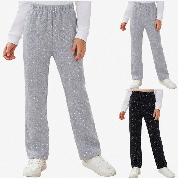 HAOTAGS Girls Pants (2-13) Casual Elastic Waist Straight Leg Daily Wear Trousers Gray Size 7