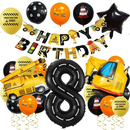 Construction Truck And Excavator Balloon Party Decoration Set Number 8 Suitable For Birthday Summer Party, Family And Outdoor Celebration Party Decoration Excavator Construction Theme Decoration
