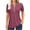 Purple red, variant on Women's Short Sleeve Summer Casual V-Neck Pleated T-Shirt with Zipper Design Solid Color Top