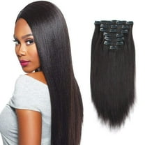 Yaki Straight Clip in Hair Extensions 14 Inches Jet Black 120g/set Double Wefts 100% Real Human Hair for African Americans
