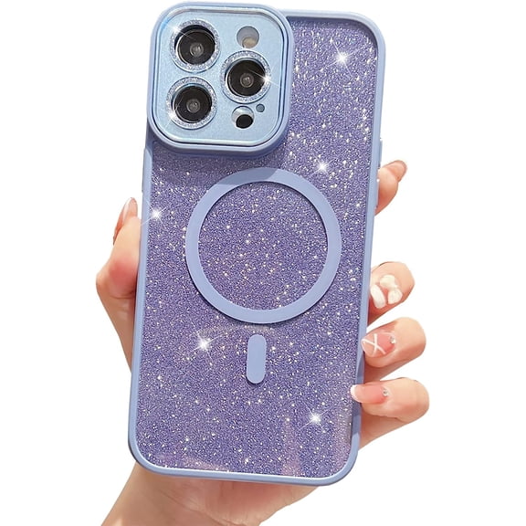 Magnetic Case for iPhone 14 Pro Max Compatible with MagSafe with Luxury Metal Bling Camera Cover Cute Glitter Diamond Clear Back & Matte Bumper Protective Case for Girls Women, Blue